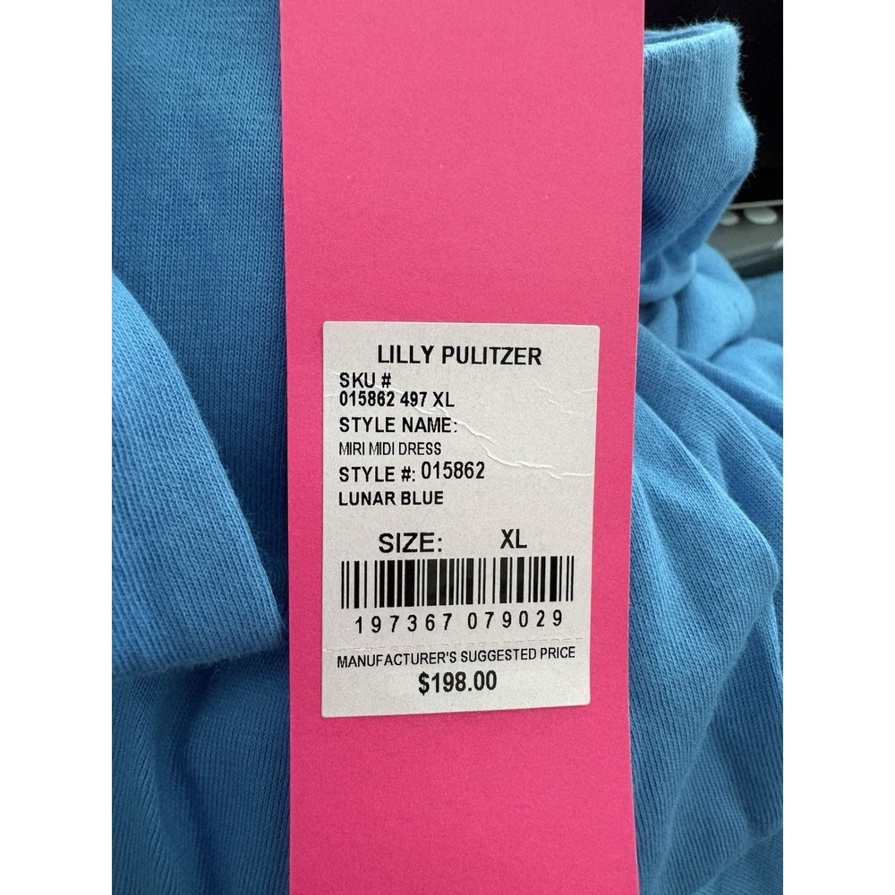 New Lilly Pulitzer Miri Midi Dress Tiered Lunar Blue Women's XL Cotton - Picture 8 of 9